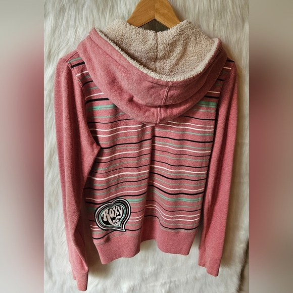 Roxy Vintage Fleece Lined Striped Zip Hoodie W/Teddy Lined Hood - Picture 2 of 9